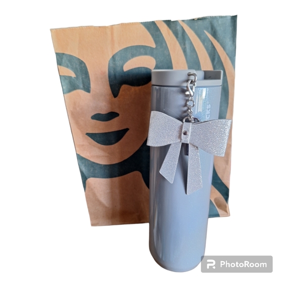 Starbucks Silver Tumbler with Silver Glitter Bow NEW - Picture 1 of 9
